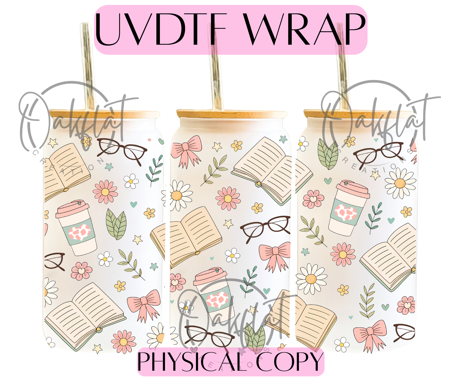 Spring Floral Books with Pink Bows UVDTF 16oz Wrap