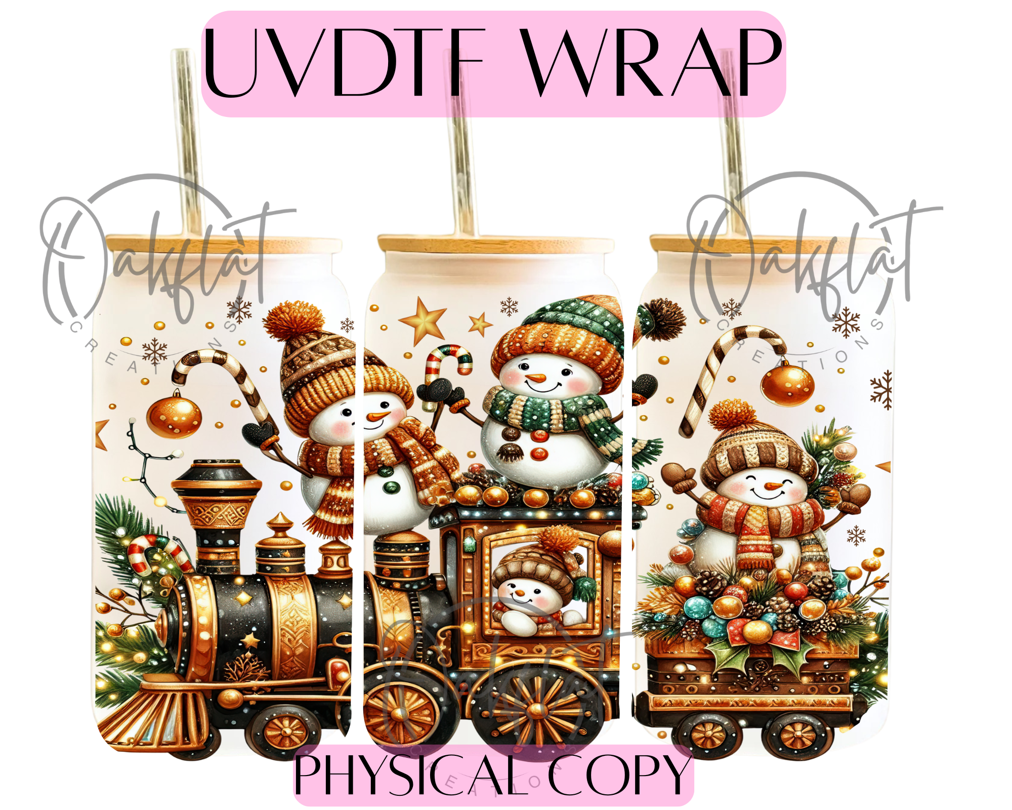 Snowmen with Train UVDTF 16oz wrap